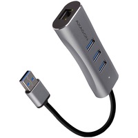 Hub USB AXAGON HMA-GL3AP, 3.2 Gen1 cu 3 porturi USB-A si placa de retea gigabit, cablu 20 cm, argintiu