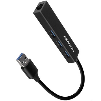 Hub USB AXAGON HMA-GL3A, 3.2 Gen 1 cu 3 porturi USB-A si placa retea Gigabit, cablu 20 cm, negru Hub USB AXAGON HMA-GL3A, 3.2 Gen 1 cu 3 porturi USB-A si placa retea Gigabit, cablu 20 cm, negru