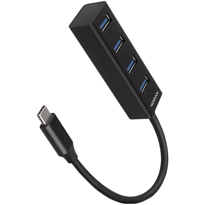 Хъб USB AXAGON HUE-M1C, 4x USB3.2 Gen 1, Метал, Кабел USB-C 20 см