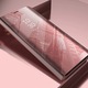Husa Mirror tip carte pentru Samsung Galaxy A14, Extra Protection, Flip Standing Cover, Rose