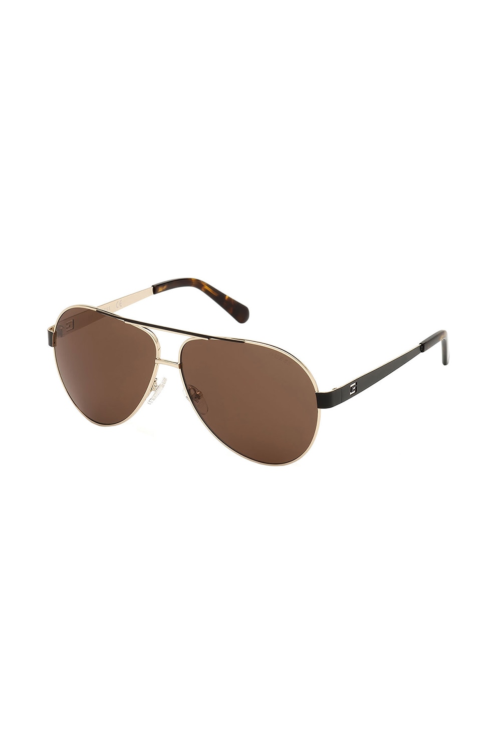 Guess, Ochelari de soare aviator cu rama metalica, Auriu deschis/Negru, 61-11-145 Standard