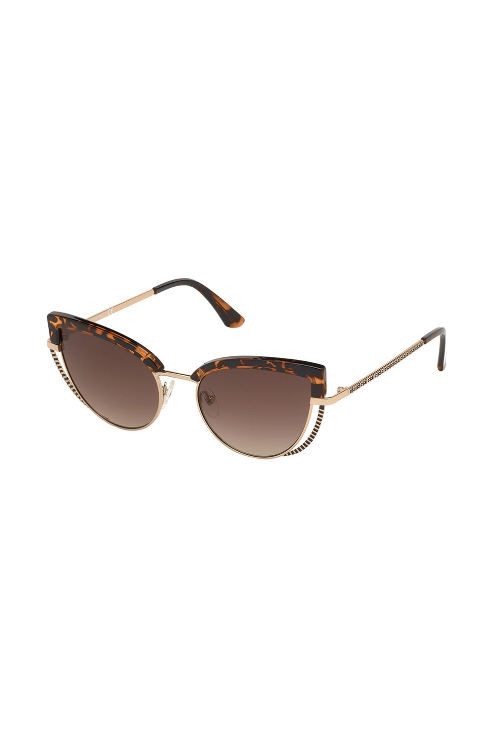 Guess, Ochelari de soare cat-eye cu rama metalica, Auriu deschis/maro caramel, 54-19-140 Standard