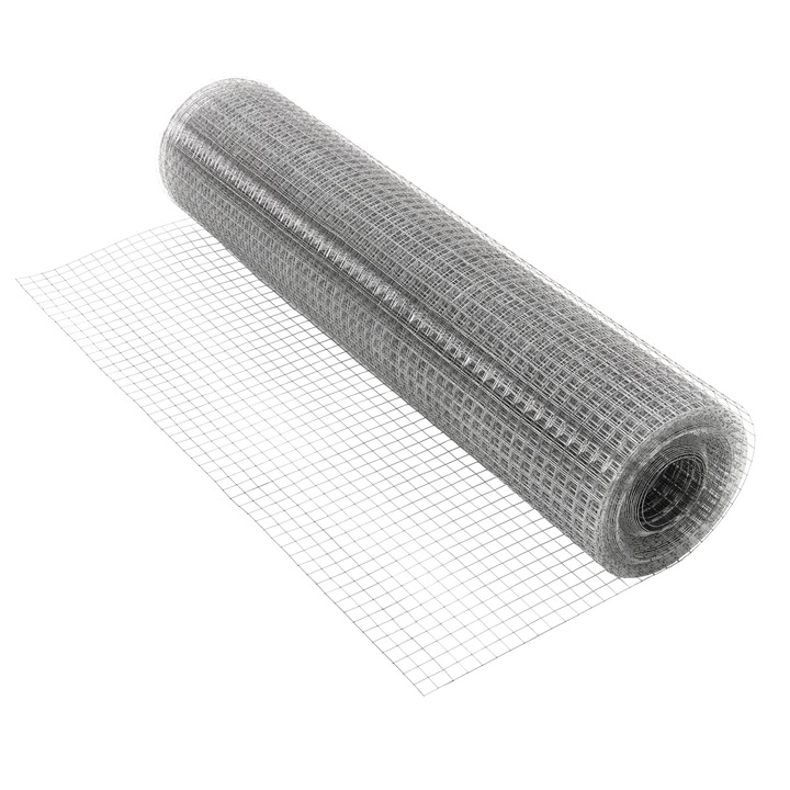 Rola sarma sudata pentru gard, ECD Germany, otel zincat, 1 x 25 m, ochiuri patrate 25 x 25 mm, fir 1 mm