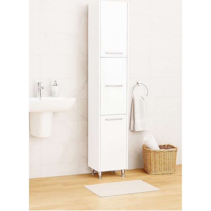 Шкаф за баня Badenmob Seria 020, 3 рафта,180x30x30 см, Бял