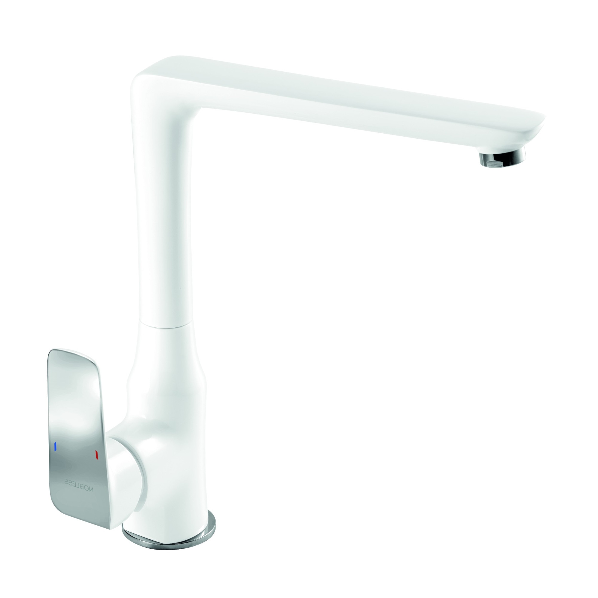 Baterie bucatarie, Ferro Tina White, stativa, monocomanda, finisaj alb / cromat