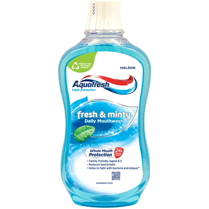 Вода за уста Aquafresh Fresh&Minty, Без алкохол, 500 мл