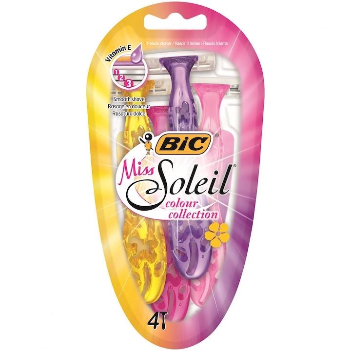 BIC Miss Soleil Color Collection borotva, nőknek, 3 penge, 4 darab