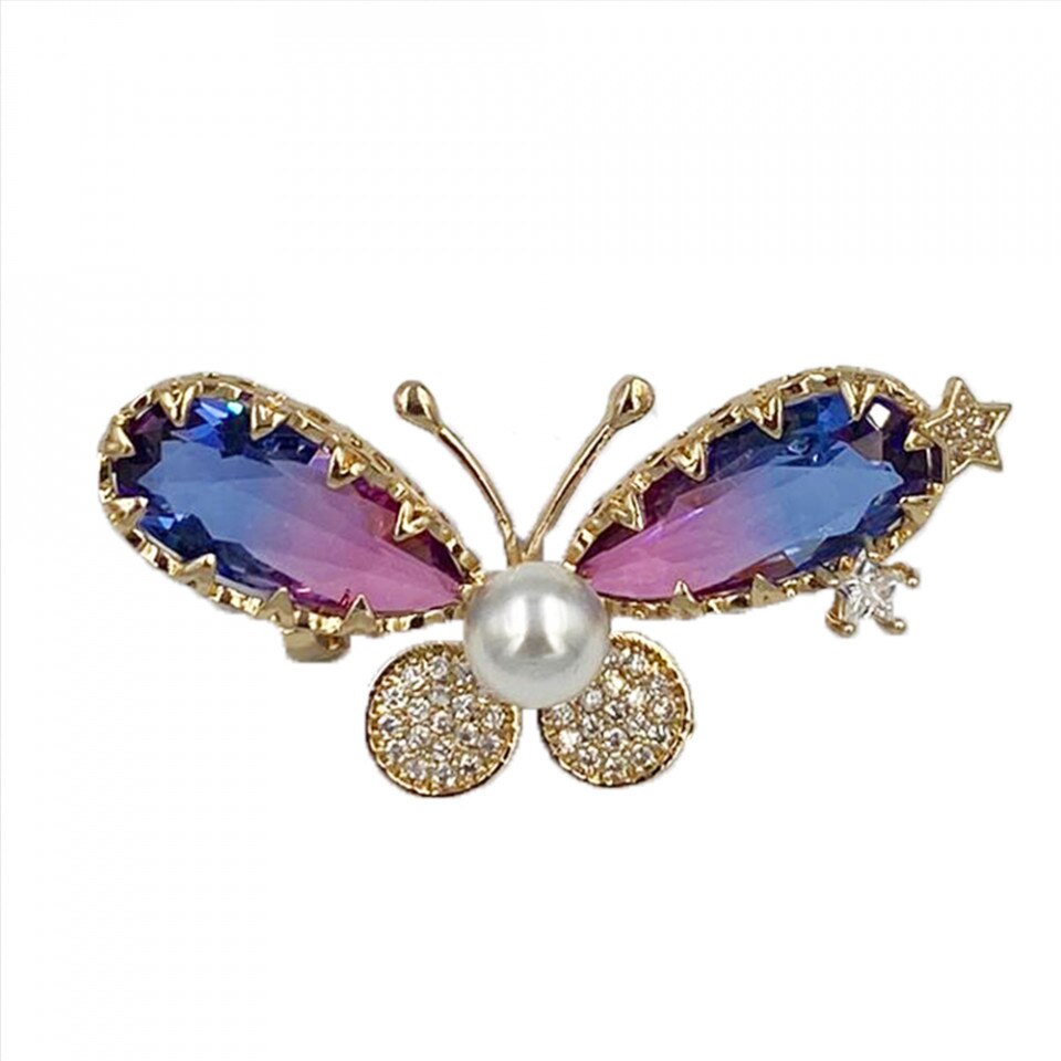 Brosa fluturas cristale albastre, placata aur , BR1029 auriu