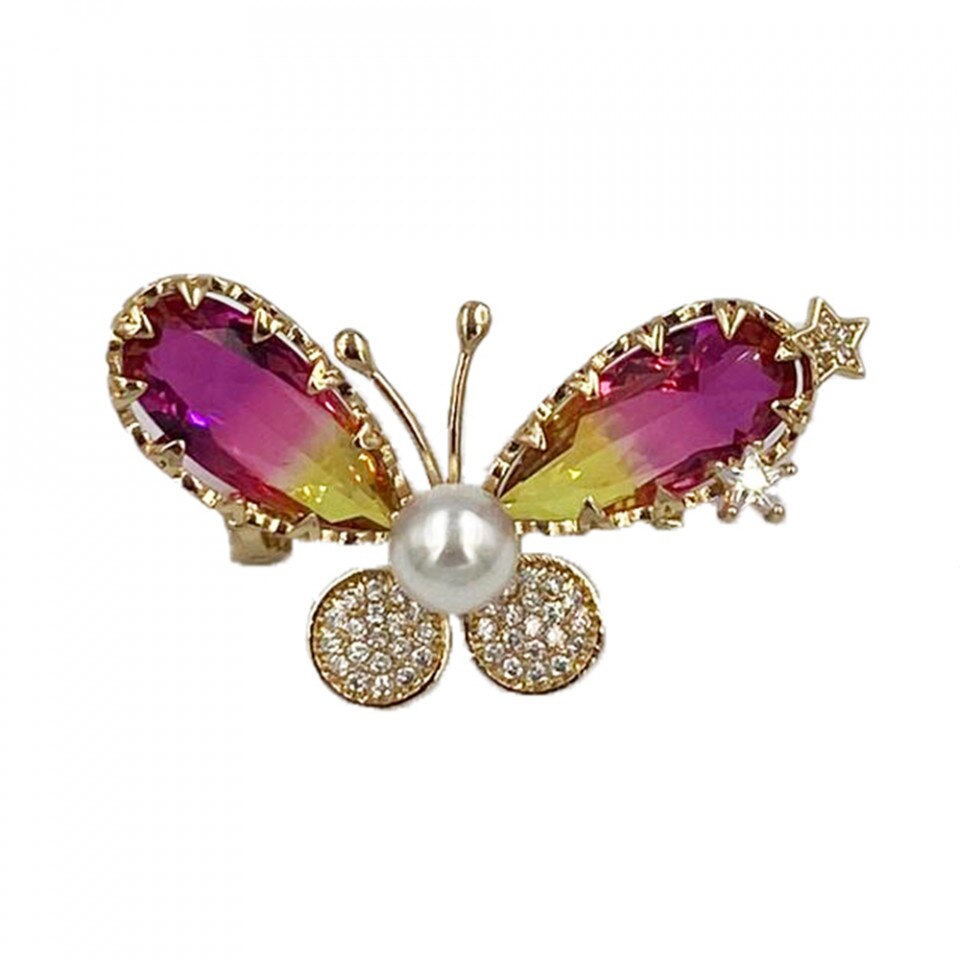 Brosa fluturas cristale roz , placata aur ,BR1029 auriu