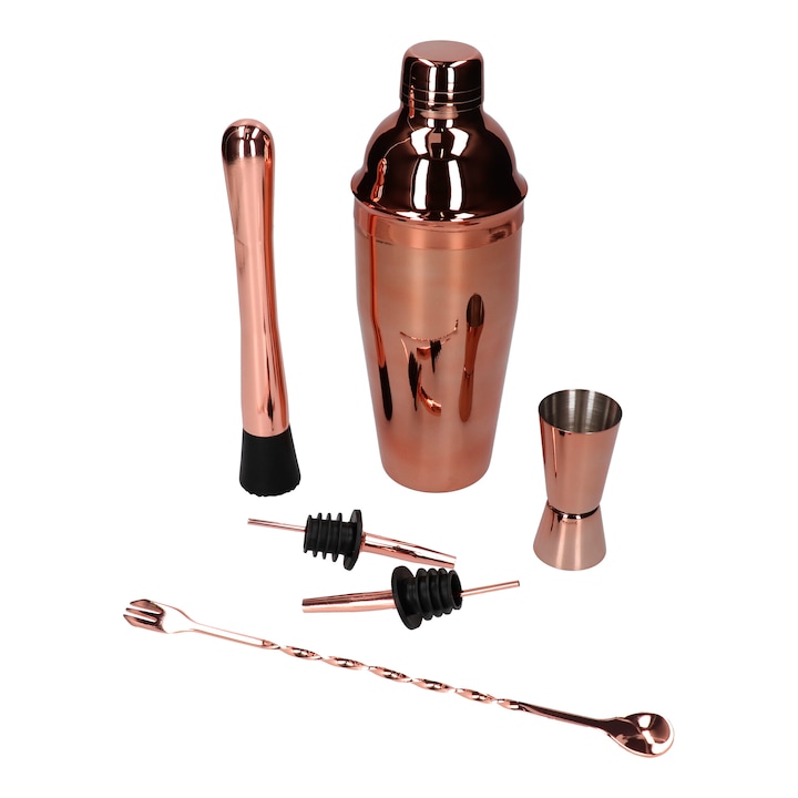 Bártender készlet, Whiskey jégkockák, réz, rozsdamentes acél, 750 ml-es shaker, 6 darab