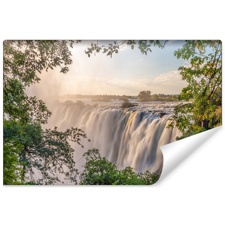 Fotótapéta tájkép 3D vízesés az erdőben 90cm x 60cm Fák, Vlies, Kreatív dekoráció, Dekorációk, Iroda, Divat