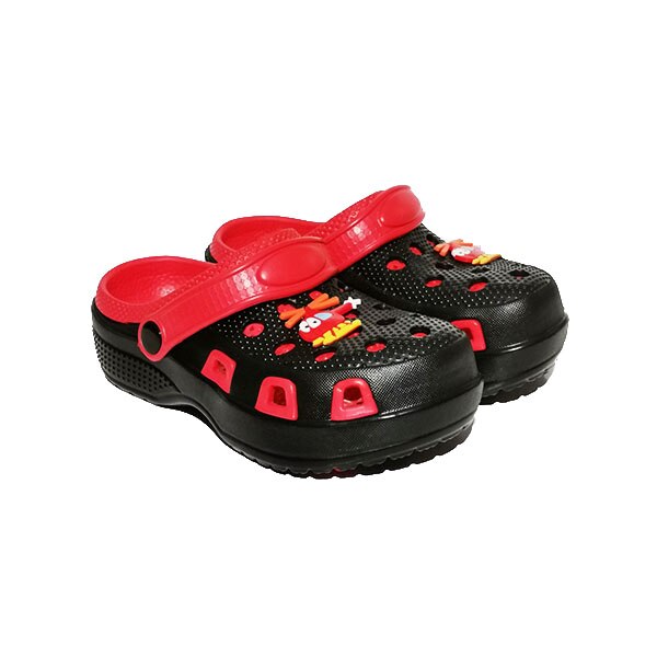 Saboti copii perforati cu bareta Trendd Duo, Negru/Rosu 33 EU