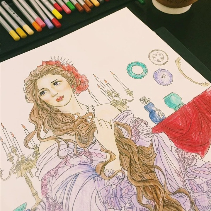 Carte de colorat antistres pentru copii si adulti, Beauty and the Beast