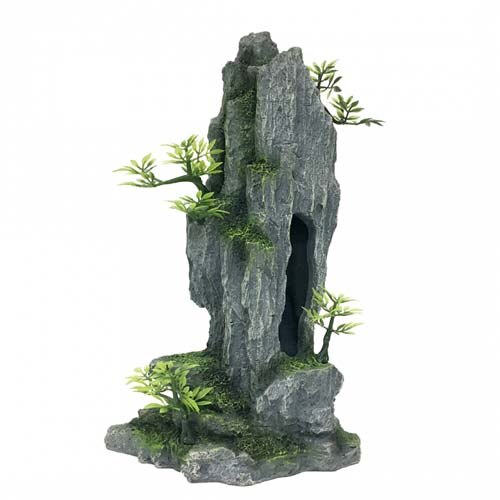 Decor pentru acvariu, High Rock 1, Ebi, 16.9 x 9.5 x 25.4 cm, Gri/Verde
