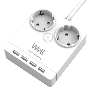 Prelungitor Well, 4xUSB, 2 prize, cu protectie, cablu 3xg1.5mmp, 3m Prelungitor Well, 4xUSB, 2 prize, cu protectie, cablu 3xg1.5mmp, 3m