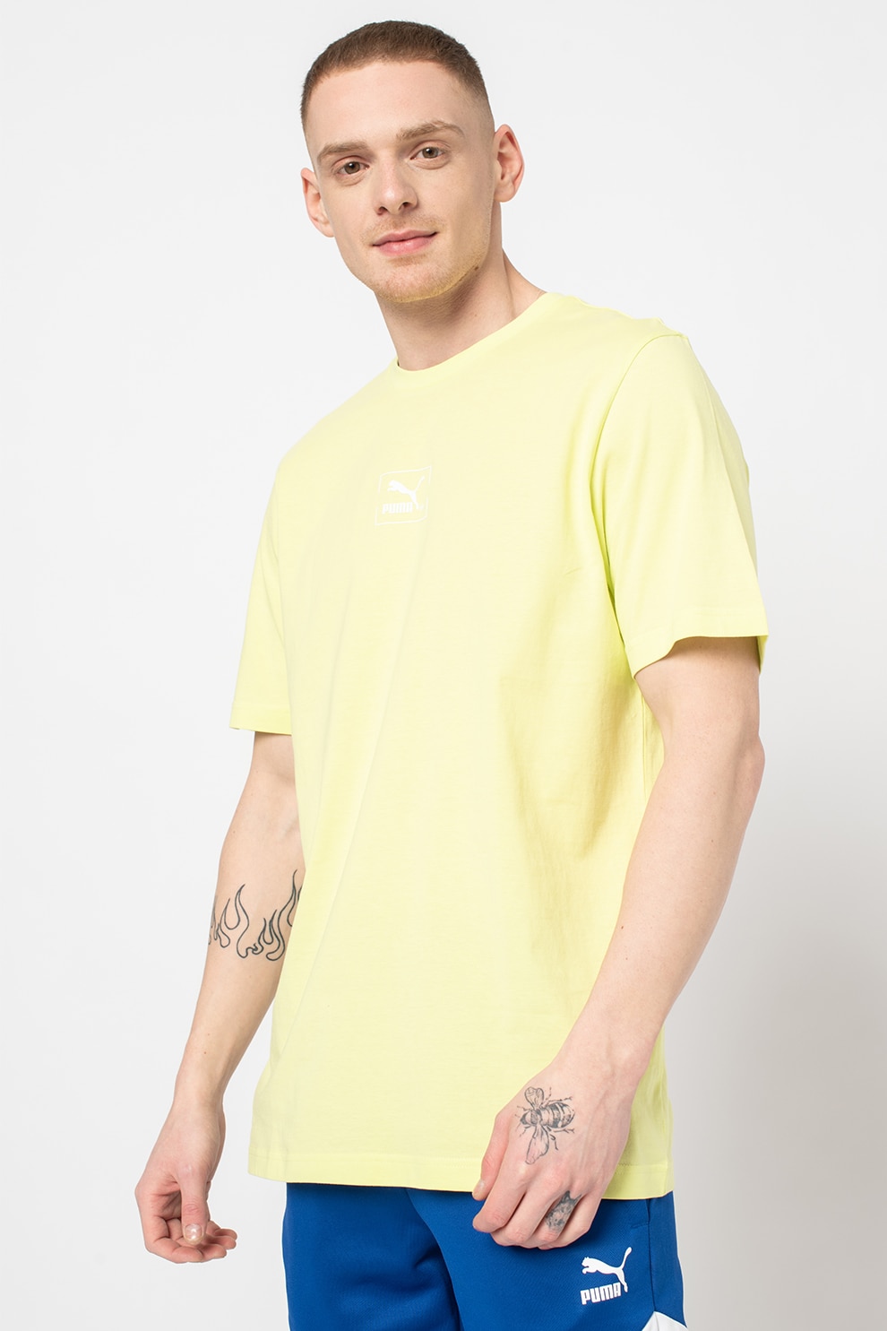 Puma, Tricou relaxed fit cu model tie-dye si imprimeu pe partea din spate, Verde fistic, S