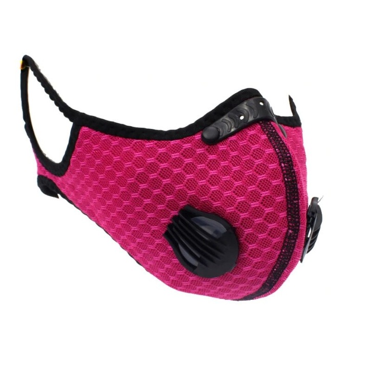 Masca FFP2 Sport, cu Filtru de Carbon, 2 Valve, Roz