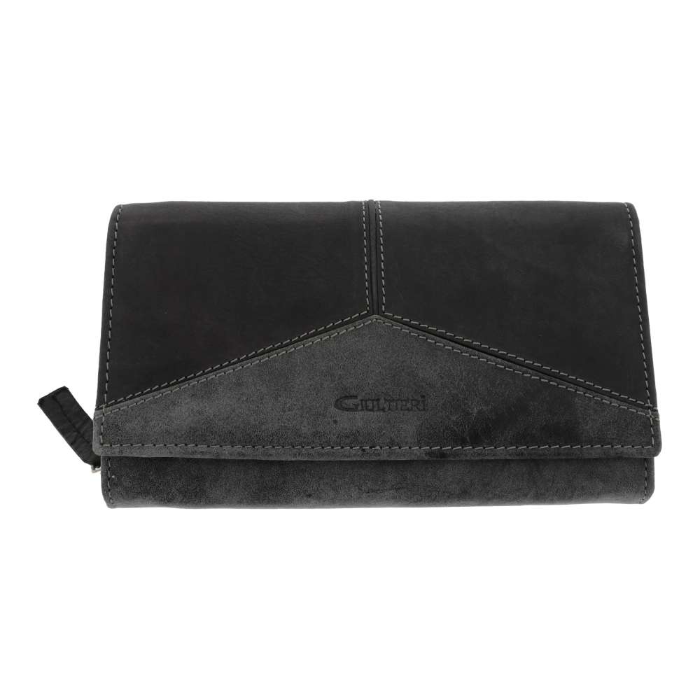 Portofel Piele Gri Giultieri Mare 10,5x18,5 cm