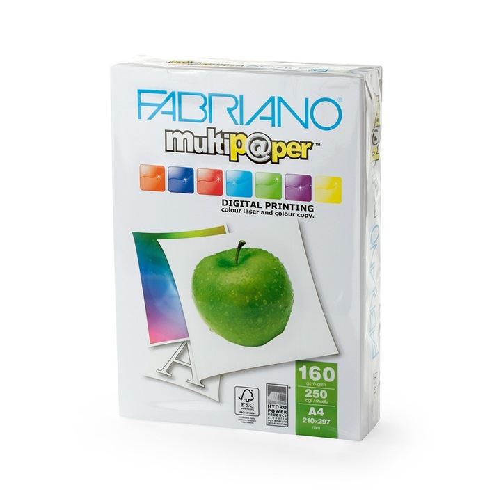 Копирен картон Fabriano Multipaper, A4, 297 x 210 мм, 150 µm,160 g/m2, Гланциран, 250 листа, 1505100170