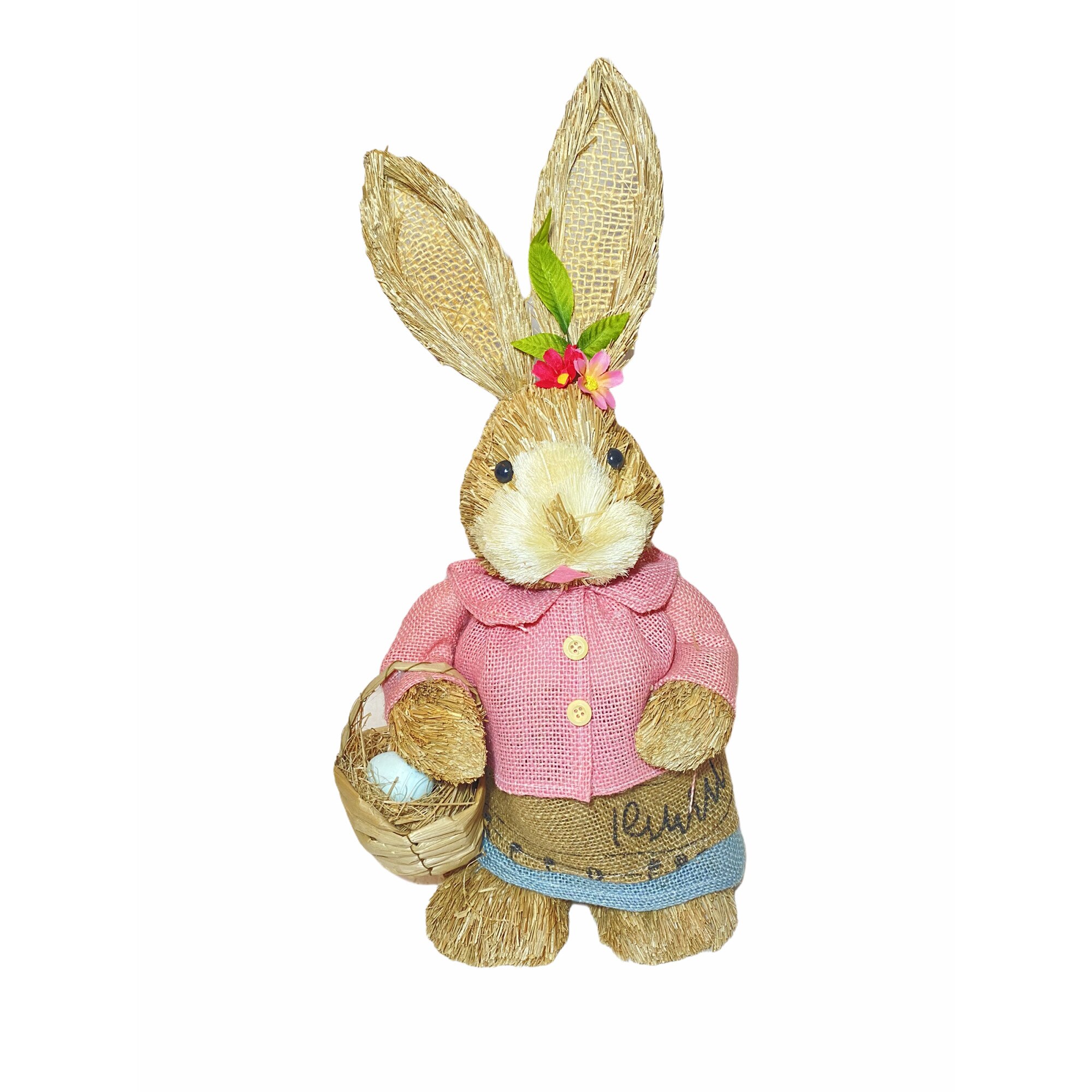 Iepuras decorativ Paste cos cu oua, Atelier, Roz, 48cm