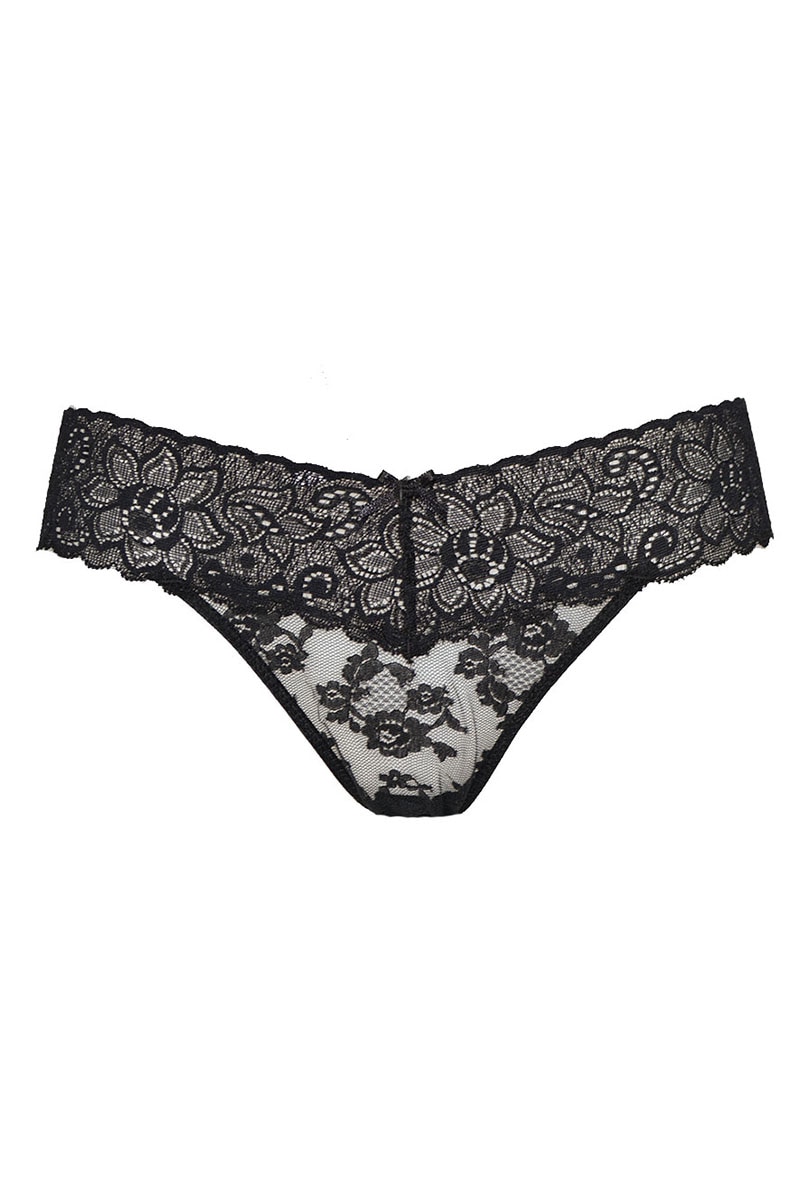 Chiloti tanga de dama Venerastyle, 961, Dantela, Negru