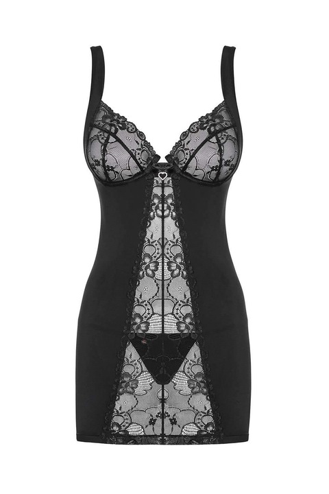 Obsessive Heartina Chemise szexi hálóing, fekete, L / XL
