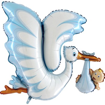 Balon folie supershape Barza albastra cu bebelus 135 cm Balon folie supershape Barza albastra cu bebelus 135 cm