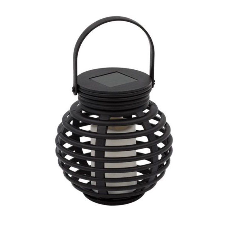 Lampa cu incarcare solara tip felinar, pentru exterior, curte, terasa si gradina, lumina LED calda cu efect de flacara, cu senzor de lumina, 10.5 cm