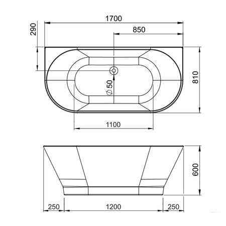 Cada de baie freestanding Kring Bristol 170x81x60cm, alb glossy, grosime 8mm, ovala, acril antibacterian