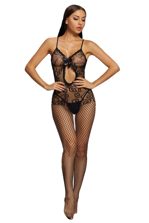 Lenjerie sexy, Body, dantela, Negru - One Size INTL