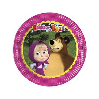 Set 8 farfurii party din carton Masha & ursul, dimensiune 23 cm Set 8 farfurii party din carton Masha & ursul, dimensiune 23 cm