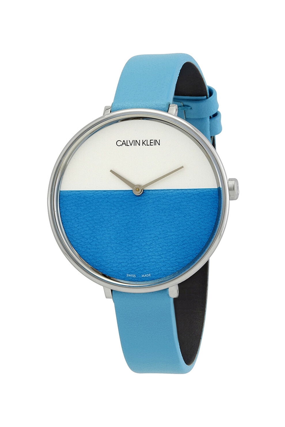 CALVIN KLEIN, Ceas cu o curea de piele, Albastru aqua