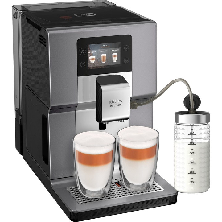 Кафеавтомат Krups Intuition Preference+ EA875E10, 15 bar, 1450W, Аксесоар за разпенване на мляко, Touch screen, Технология Quattro Force