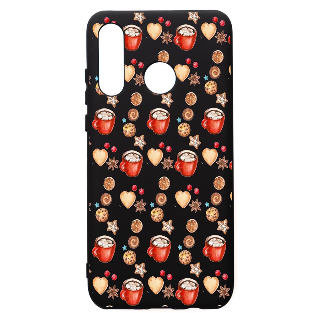 Husa de protectie Huawei P30 Lite, Xmas Coffee, silicon, cu interiorul din material textil, protectie camera, PB343