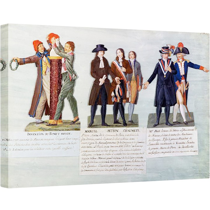 Lesueur Brothers - A Red Hat feltalálása, 1792. március, Manuel, Petion, a párizsi kommün polgármestere, Chaumette és vezetői, Bailli úr, Vászonkép, 60 x 90 cm