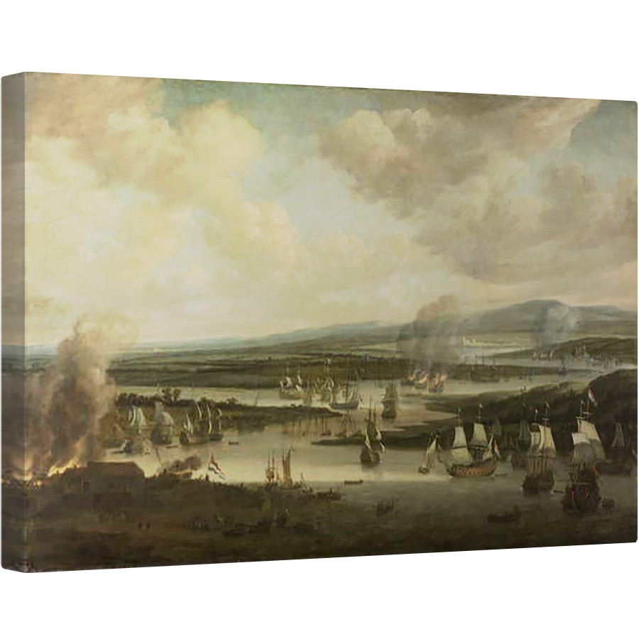 Tablou canvas - Willem Schellinks - Arderea flotei engleze la Chatham, iunie 1667, 80 x 120cm