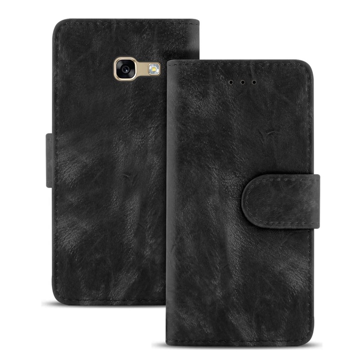Husa Vintage cu compartiment pentru carduri, pentru Samsung Galaxy A5 (2017), Piele ecologica, Negru