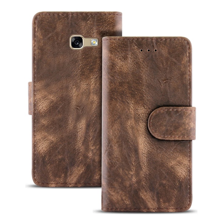 Husa Vintage cu compartiment pentru carduri, pentru Samsung Galaxy A5 (2017), Piele ecologica, Maro