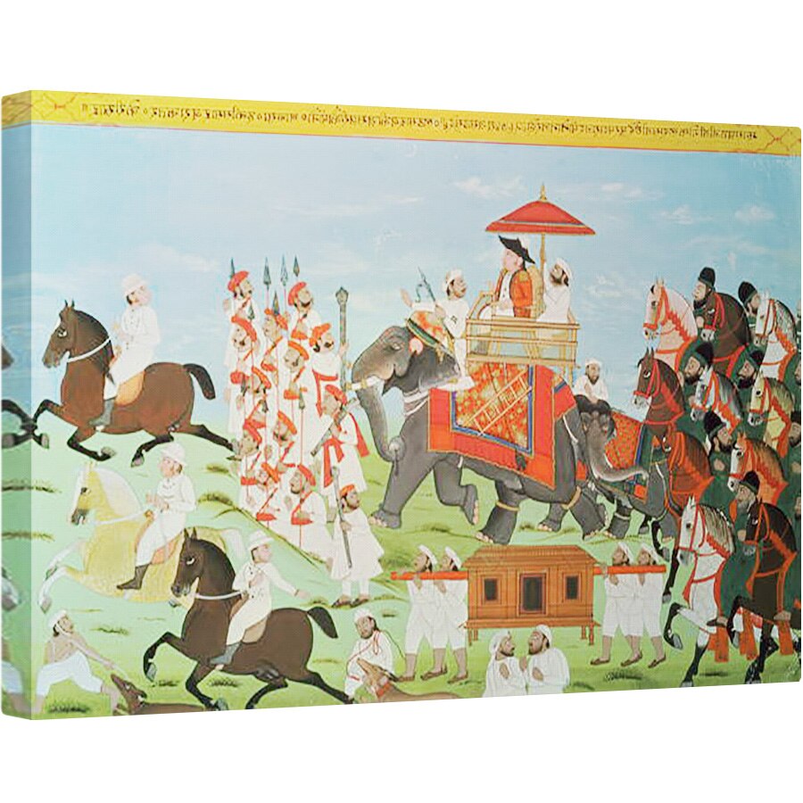 Tablou canvas - Scoala indiana - Colonelul James Tod calatorind cu elefantul prin Rajasthan cu cavaleria si Sepoys guasa, 80 x 120cm