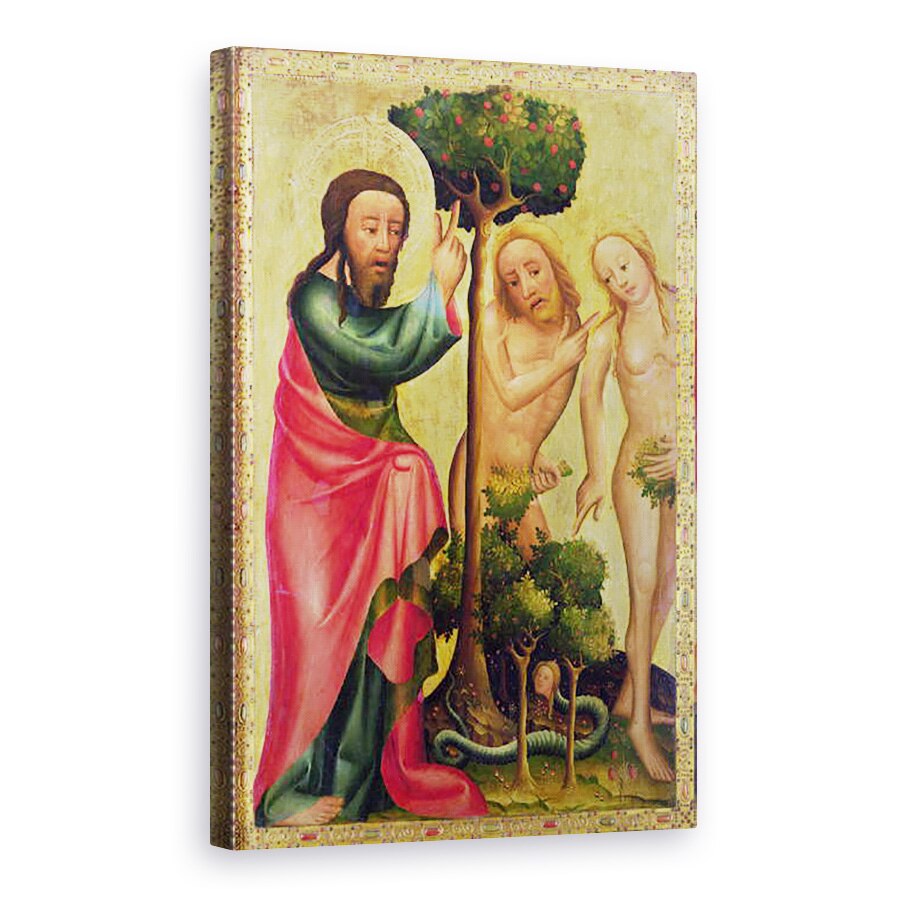 Tablou canvas - Master Bertram of Minden - Dumnezeu Tatal ii pedepseste pe Adam si pe Eva, detalii din Altarul Grabow, 80 x 120cm