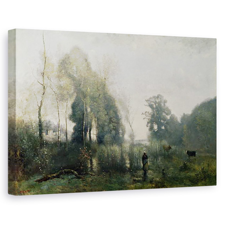 Tablou canvas - Jean Baptiste Camille Corot - Dimineata la Ville-dAvray sau, Cowherd, 60 x 90 cm