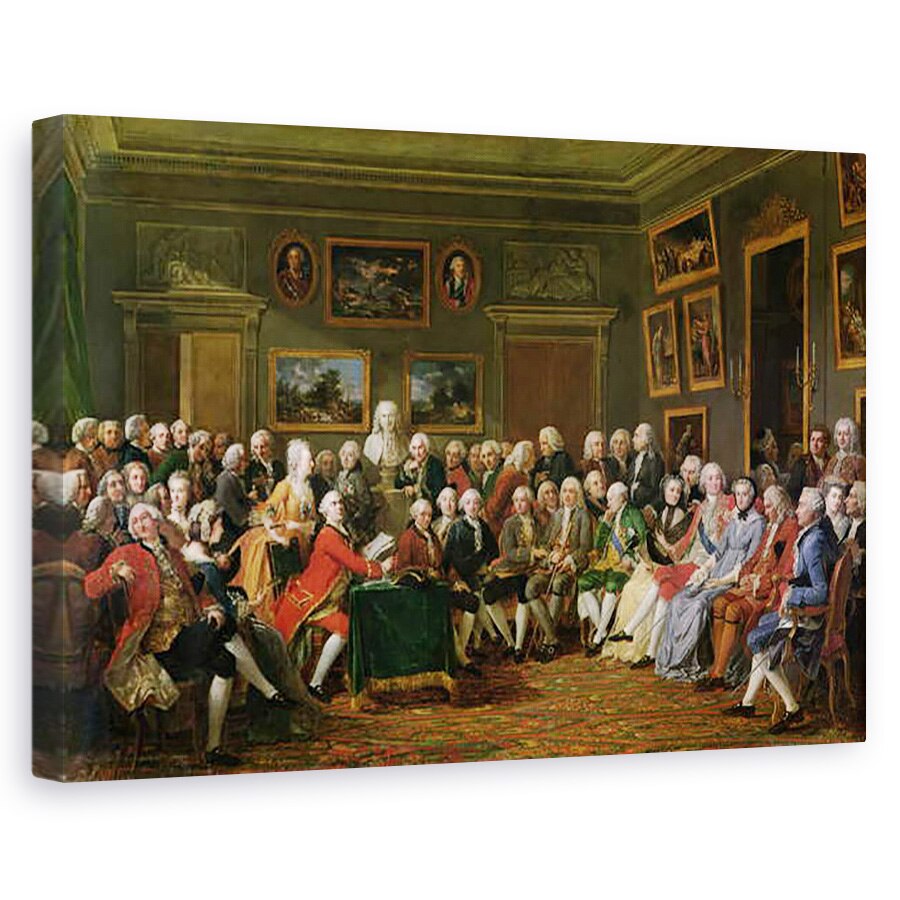 Tablou canvas - Anicet-Charles Lemonnier - Prima lectura a dnei Geoffrin a tragediei lui Voltaire LOrphelin de la Chine, 60 x 90 cm