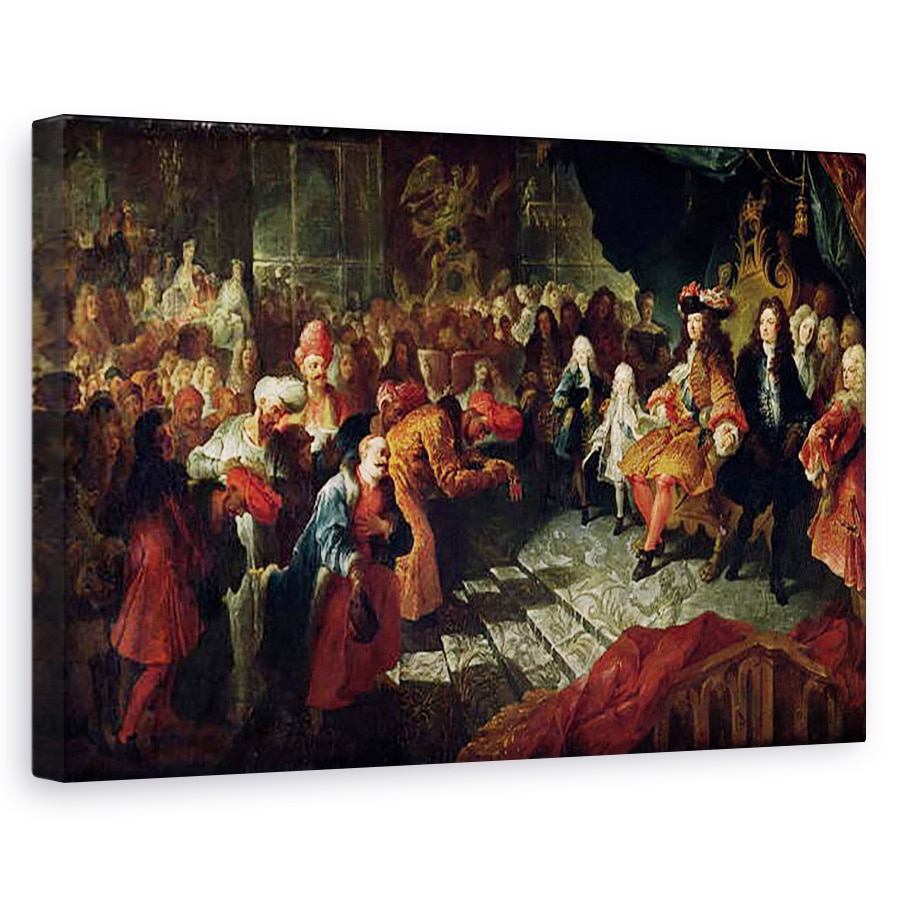 Tablou canvas - Antoine Coypel - Ludovic al XIV-lea 1638-1715 primind ambasadorul persan Mohammed Reza Beg in Galerie des Glaces la Versailles, 60 x 90 cm