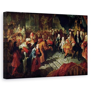 Tablou canvas - Antoine Coypel - Ludovic al XIV-lea 1638-1715 primind ambasadorul persan Mohammed Reza Beg in Galerie des Glaces la Versailles, 60 x 90 cm Tablou canvas - Antoine Coypel - Ludovic al XIV-lea 1638-1715 primind ambasadorul persan Mohammed Reza Beg in Galerie des Glaces la Versailles, 60 x 90 cm