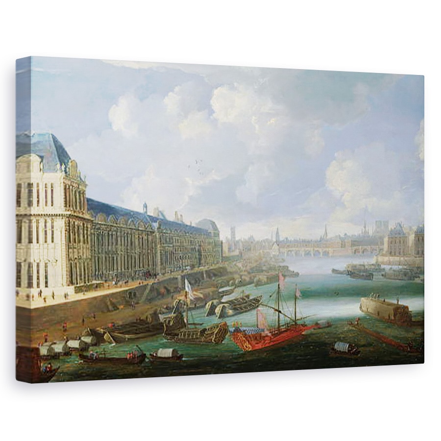 Tablou canvas - Scoala franceza - Sena privita spre Pont-Neuf, Luvru si Colegiul Mazarin, 60 x 90 cm