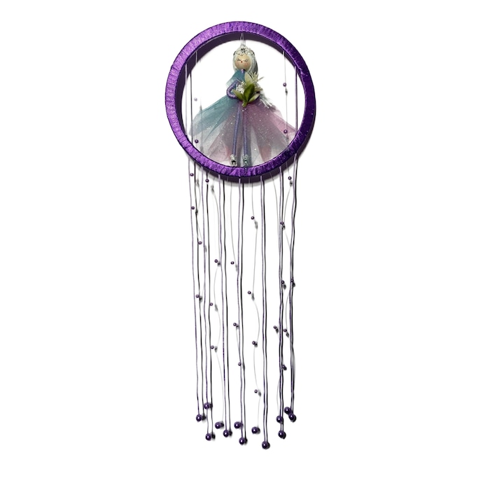 Accesoriu decorativ, Zen Art, Dreamcatcher, Zanuta Realizata Manual, Mov, Lungime 50 cm