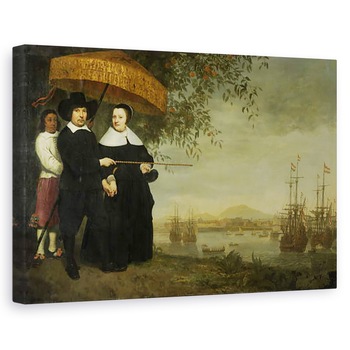 Tablou canvas - Aelbert Cuyp - Un comerciant senior al companiei olandeze India de Est Jacob Mathieusen si sotia sa la Batavia se pregatesc sa navigheze acasa c.1640-60, 60 x 90 cm Tablou canvas - Aelbert Cuyp - Un comerciant senior al companiei olandeze India de Est Jacob Mathieusen si sotia sa la Batavia se pregatesc sa navigheze acasa c.1640-60, 60 x 90 cm