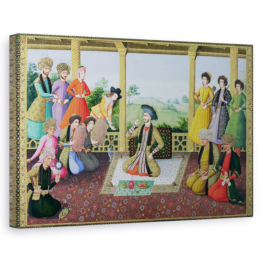 Tablou canvas - Scoala Persana - Dna E-14 f.98a Shah Suleyman II 1641-91 si curtenii sai, 80 x 120cm