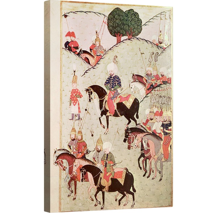 Tablou canvas - Scoala turceasca - TSM H.1339 Sultan Selim II 1524-74 calarind intre Kotahia si Belgrad pentru a se alatura Armatei Imperiale, 60 x 90 cm