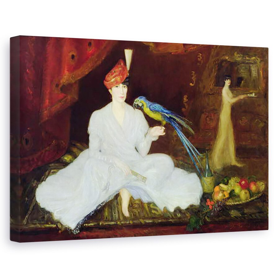 Tablou canvas - Georges Bottini - Femeie cu un papagal, 80 x 120cm